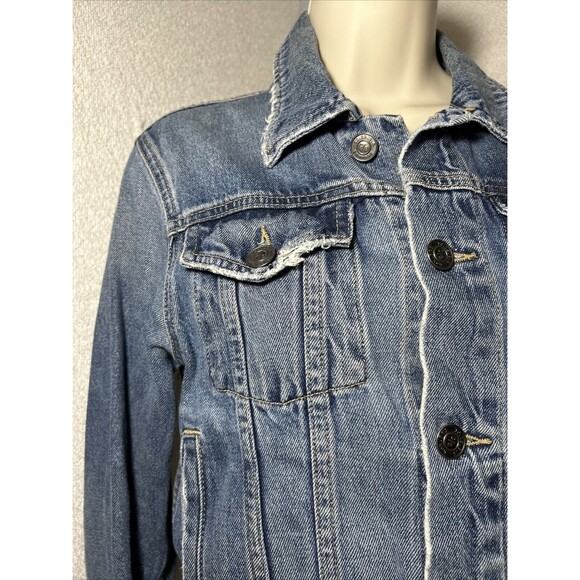 Current/Elliott The Baby Trucker Grassland Denim Jean Jacket Women 1 Destressed - Picture 2 of 10